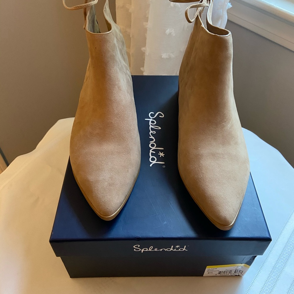 Splendid Camel suede Niva bow tie booties